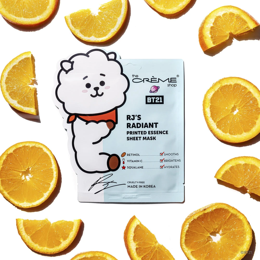 The Crème Shop X BT21 RJ’S RADIANT Printed Essence Sheet Mask - Infused With Retinol, Vitamin C, Squalane The Crème Shop X BT21 RJ’S RADIANT Printed Essence Sheet Mask - Infused With Retinol, Vitamin C, Squalane