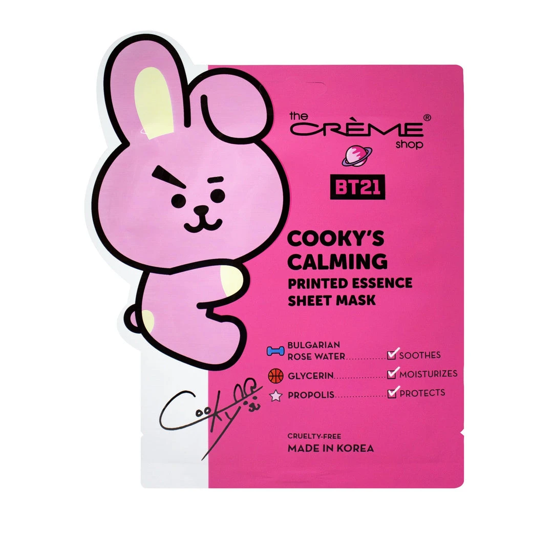 The Crème Shop X BT21 New Arrivals COOKY’S CALMING Printed Essence Sheet Mask - Infused With Bulgarian Rose Water, Glycerin, Propolis The Crème Shop X BT21 New Arrivals COOKY’S CALMING Printed Essence Sheet Mask - Infused With Bulgarian Rose Water, Glycerin, Propolis