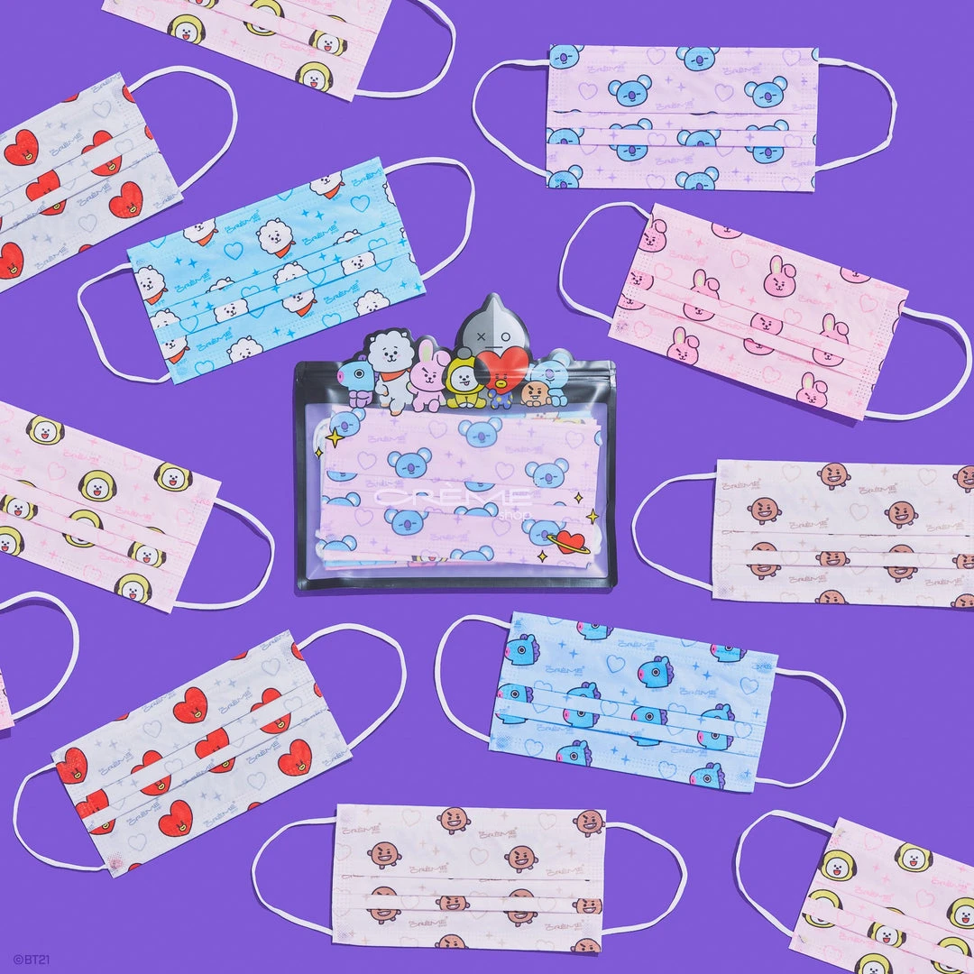 The Crème Shop X BT21 The Crème Shop | BT21: 3-Ply Disposable Protective Face Masks (Set Of 14) + 2 Reusable Pouches - Assorted Pastel New Arrivals The Crème Shop X BT21 The Crème Shop | BT21: 3-Ply Disposable Protective Face Masks (Set Of 14) + 2 Reusable Pouches - Assorted Pastel New Arrivals