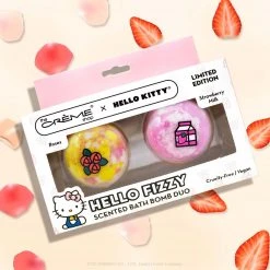 The Crème Shop X Sanrio New Arrivals Hello Kitty HELLO FIZZY Scented Bath Bomb Duo | Roses & Strawberry Milk (Cruelty-Free & Vegan)