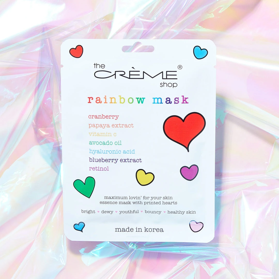 The Crème Shop Rainbow Face Mask Printed With Rainbow Hearts New Arrivals The Crème Shop Rainbow Face Mask Printed With Rainbow Hearts New Arrivals