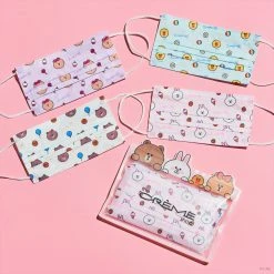 The Crème Shop X LINE FRIENDS LINE Friends Assorted 3-Ply Disposable Face Masks (Set Of 16) + 2 Reusable Pouches