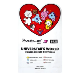 The Crème Shop X BT21 New Arrivals UNIVERSTAR’S WORLD Printed Essence Sheet Mask - Infused With Hyaluronic Acid, Collagen, AHA