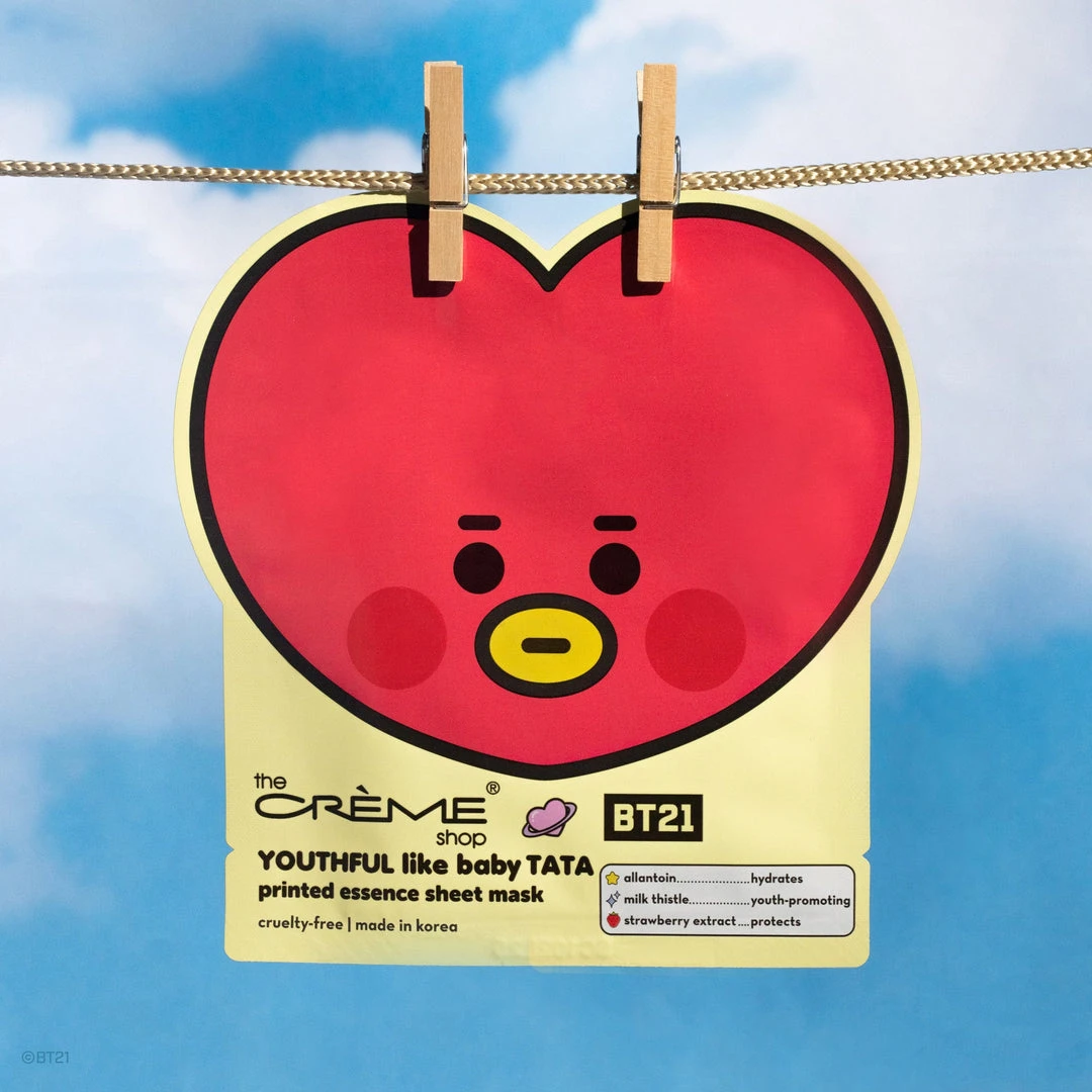 The Crème Shop X BT21 BABY YOUTHFUL Like Baby TATA Printed Essence Sheet Mask (Allantoin, Milk Thistle, Strawberry Extract) 1 The Crème Shop X BT21 BABY YOUTHFUL Like Baby TATA Printed Essence Sheet Mask (Allantoin, Milk Thistle, Strawberry Extract)