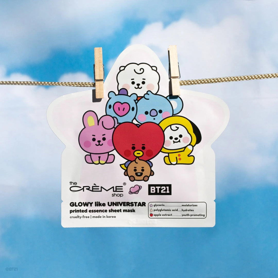 The Crème Shop X BT21 BABY GLOWY Like UNIVERSTAR Printed Essence Sheet Mask (Glycerin, Polyglutamic Acid, Apple Extract) New Arrivals The Crème Shop X BT21 BABY GLOWY Like UNIVERSTAR Printed Essence Sheet Mask (Glycerin, Polyglutamic Acid, Apple Extract) New Arrivals