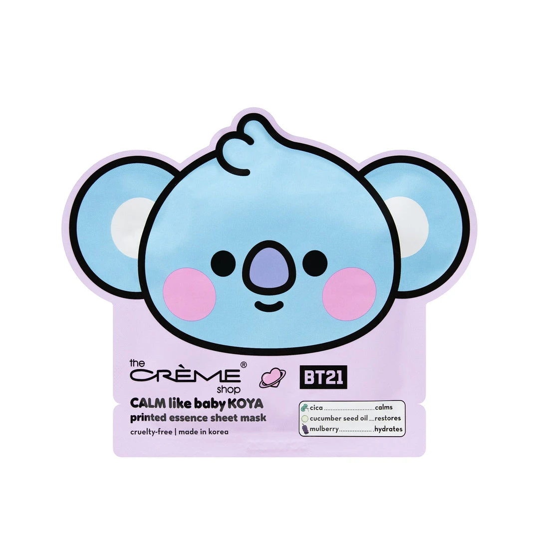 The Crème Shop X BT21 BABY New Arrivals CALM Like Baby KOYA Printed Essence Sheet Mask (Cica, Cucumber Seed Oil, Mulberry) 3 The Crème Shop X BT21 BABY New Arrivals CALM Like Baby KOYA Printed Essence Sheet Mask (Cica, Cucumber Seed Oil, Mulberry)